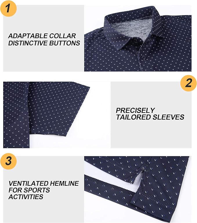 Damipow Premium Golf Shirts for Men Dry Fit Performance Polo Short Sleeve Collared Shirt