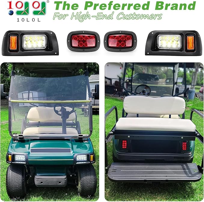 10L0L Club Car DS Headlight Kit - 12V Headlight and Tail Light Kit With Upgrade Harness with Turn Signal Brake Light and Horn Wire