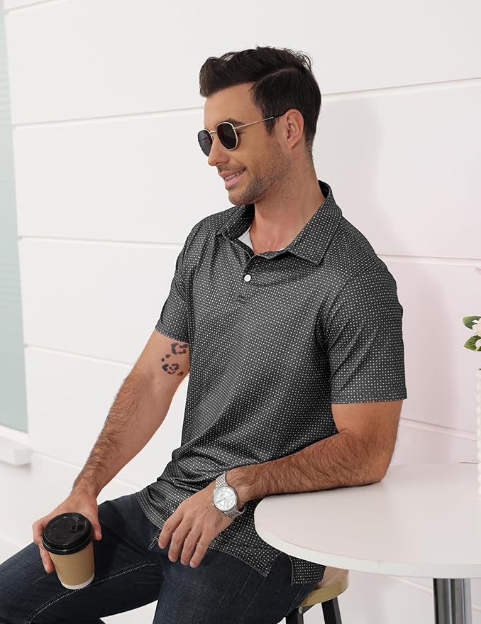 Men's Golf Polo Shirts Short Sleeve Moisture Wicking Dry Fit Performance Print Patterns Collared Polo Shirt