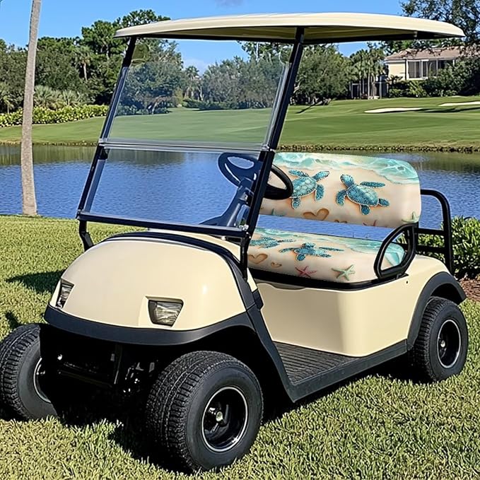 Suobstales Golf Cart Front and Rear Seat Cover Set for EZGO TXT RXV & Club Car DS 2 Passenger, Washable Bench Seat Covers Kit