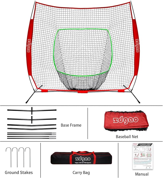 7×7ft Baseball Softball Practice Net- Portable Baseball Net for Batting, Hitting, Pitching Come with Carry Bag, Training for Players of Any Skill Level - Easy Assembly