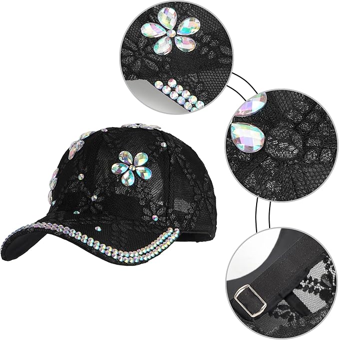 Hoce Fashion Rhinestone Denim Baseball Cap Studded Bling Hat for Women