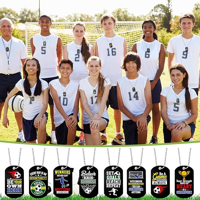 Moukeren 24 Pcs Motivational Dog Tag Necklaces Acrylic Dog Tags with Metal Beaded Chain Encouraging Cheerleaders Gifts for Team Favors