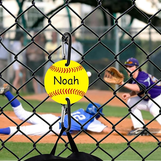 2 Pack Softball Bag Fence Hooks – Thick Fence Clips with Writable Acrylic Plates – Dugout Organizer for Softball Gear, Backpacks, Helmets, Bottles, Great Gift for Players & Friends