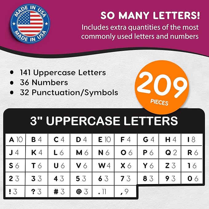 209 Pcs 3 in. White Bulletin Board Letters & Numbers, Capital Letters, - Image 4