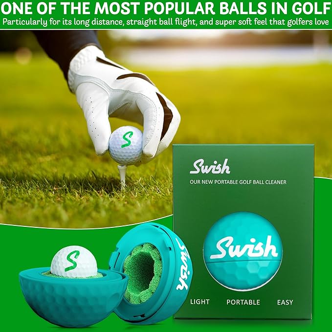 Swish Portable Golf Ball Cleaner – Clip-On Golf Accessory for Bag or Cart – Perfect Golf Gift