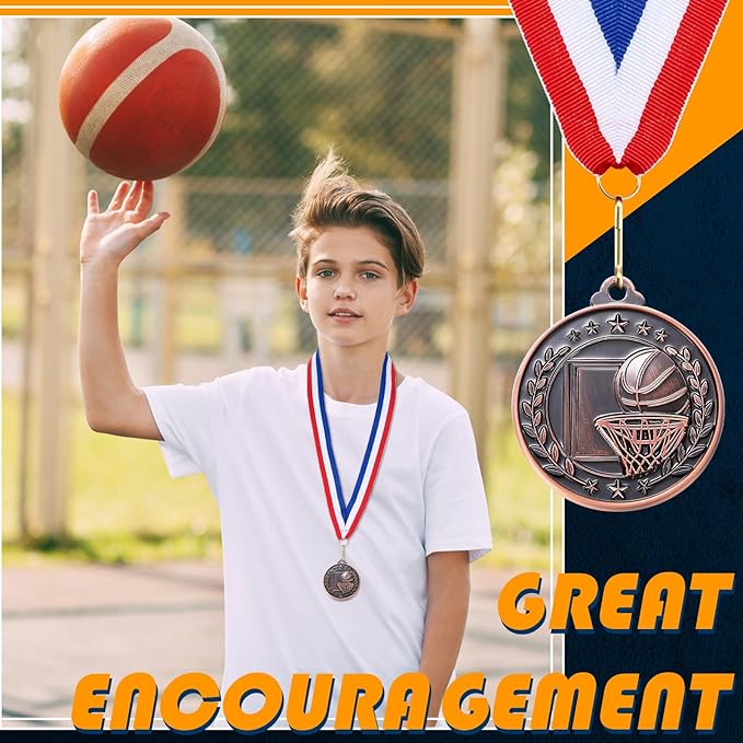Misdary 12 Pack Medals with Neck Ribbons Team Participation Trophies for Kids Sports Awards Party Favors for Sports Competitions Celebration Gift