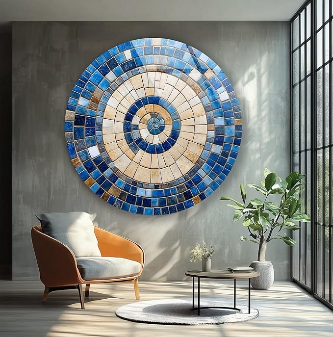 My Photostation.com 15.8'' Diameter Coastal Sunburst Beige & Blue Round Glass - Image 5