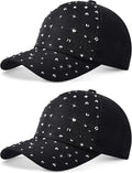 Loopeer 2 Pcs Adjustable Breathable Rhinestone Baseball Cap for Women Men Sequins Casual Sports Cap Rhinestone Hat