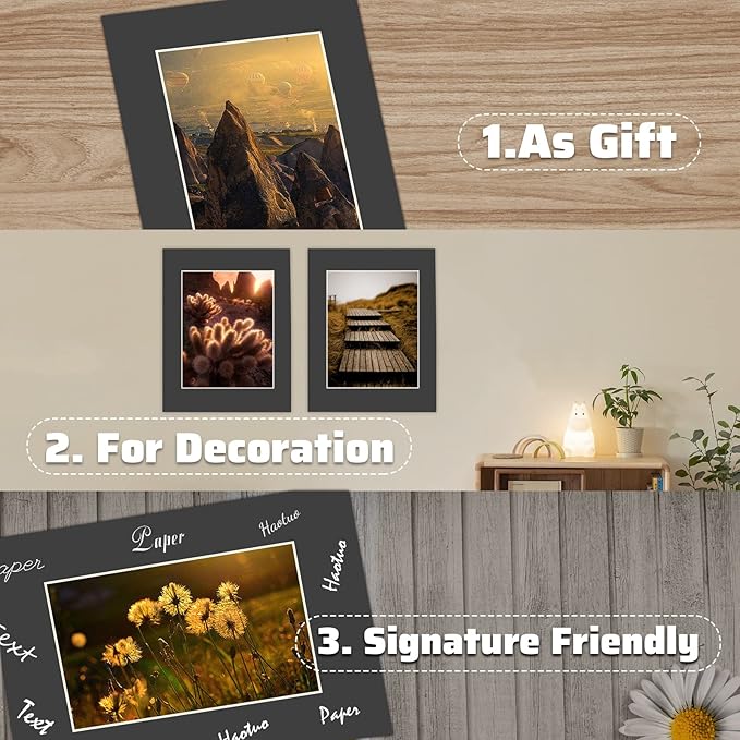 HOTUO 10 Pack Black 11x14 Picture Frame Mats, Pre-Cut 11x14 Picture Mats - Image 3