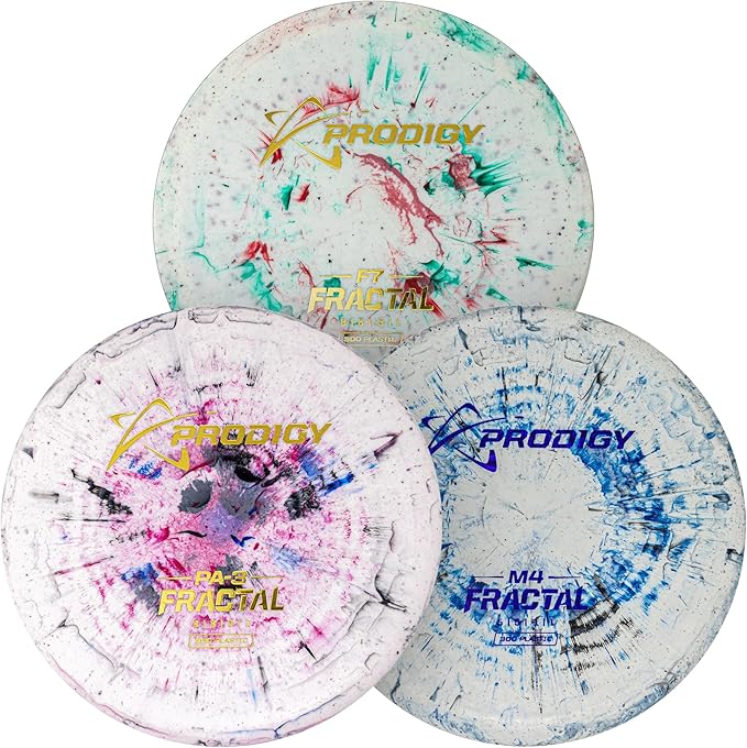 Prodigy Fractal Disc Golf Set | 3 Piece Disc Golf Starter Set for Beginners | Includes PA3, M4, F7 | Perfect for Newer Players | Lightweight, Grippy Plastic w/ Splash Effect | Weights & Colors Vary