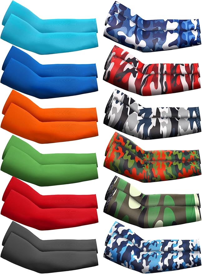 Newcotte 12 Pairs Arm Sleeves for Kids Compression Football Baseball Arm Sleeve Youth UV Protection Breathable Cooling Sleeve