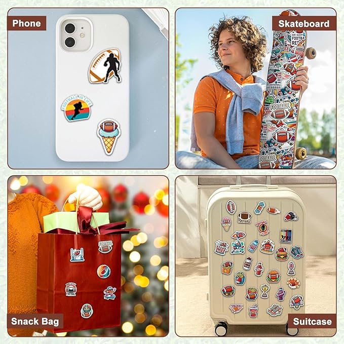 Football Water Bottles for Boys 32 oz and 100 PCS Football Stickers Sports Insulated Stainless Steel Water Bottle Footballs Accessories Stuff Gear Gifts For 8-12 12-14 Player