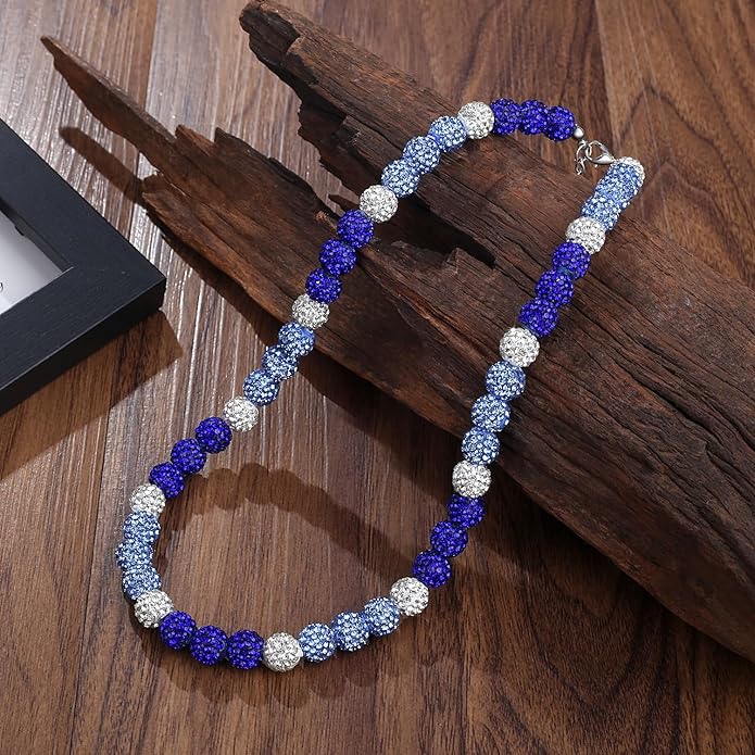 QINJIEJIE Baseball Necklace for Men Glitter Bling Rhinestone Beaded Collection Necklace for Women 16/18in Inspired Sports Jewelry Baseball Chain Cool Gifts for Baseball Players Team Lovers