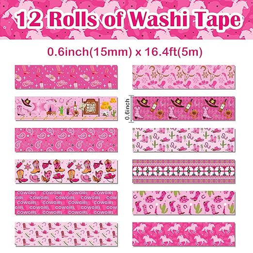 12 Rolls Western Washi Tape, Western Cowboy Cowgirl Decorative Paper Stickers - Image 2