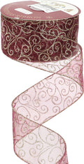 MEEDEE Red Gold Swirl Wired Ribbon 2.5 Inch Dark Red Sheer Ribbon by MEEDEE