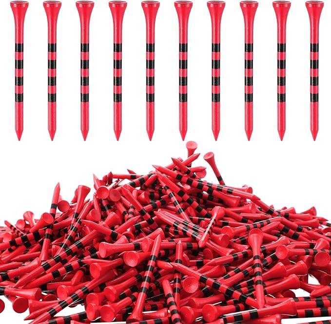 Vinsot 1000 Pcs Golf Tees Bulk 3-1/4 '' Wooden Bamboo Tees Decoration for Men Women Clubs Golf Ball Theme Party Accessories School Supplies(Red Black,Stripe)