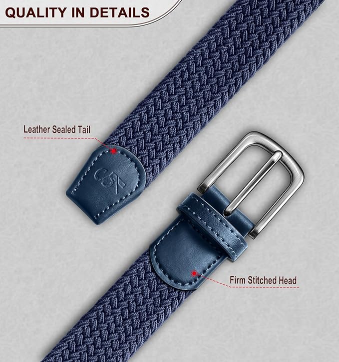 KEMISANT Men's Golf Belt 2 Pack-Braided Woven Stretch Belt for Gift Men Casual Jeans Sports Work 1 3/8"