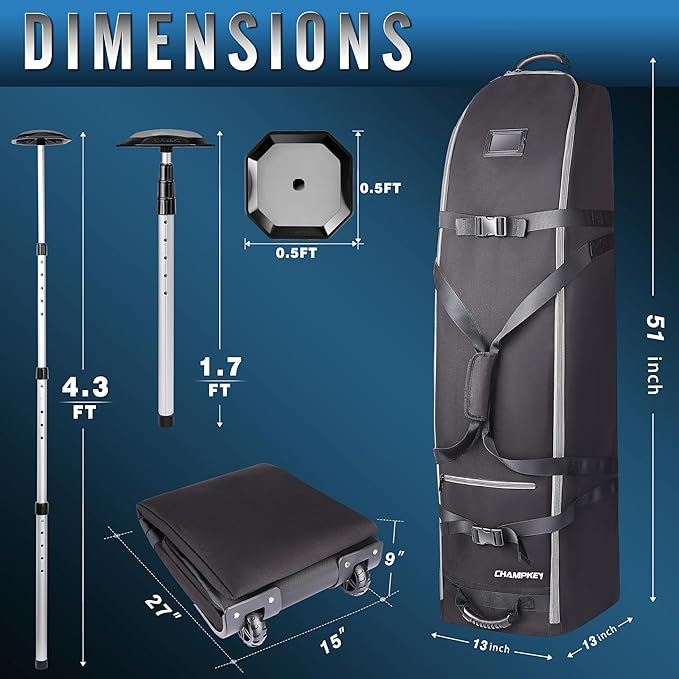 CHAMPKEY Premium Soft-Padded Golf Travel Bags for Airlines - Travel Golf Gags for Airlines with Premium Oxford Fabric and Oversized Wheels