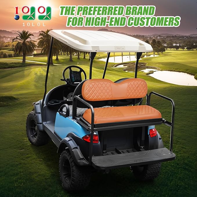 10L0L Golf Cart Seat Covers for Club Car Precedent,EZGO TXT Front/Rear Seats Diamond Pattern,Vinyl Leather with Adjustable Straps and Retractable Buckle, No Stapler Needed