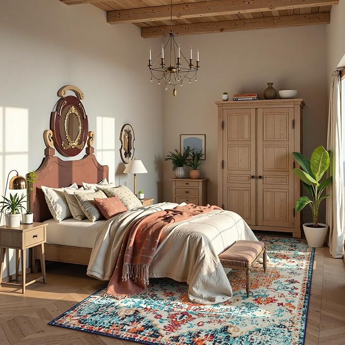 Lahome Orange 6x9 Area Rugs Boho Washable Area Rug - Image 2