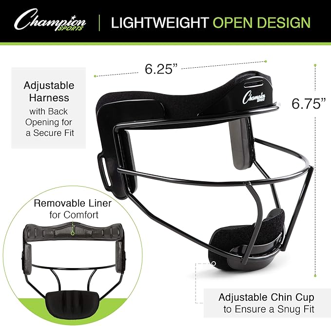Champion Sports Steel Softball Face Mask - Classic Fielders Masks for Youth - Durable Head Guards - Premium Sports Accessories for Indoors and Outdoors - White