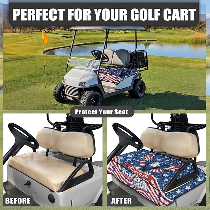 Golf Cart Seat Covers, Universal Golf Cart Seat Towel Blanket with 4 Front Pockets & Nonskid Bottom Fits for Club Car 2 Person Seats Golf Carts