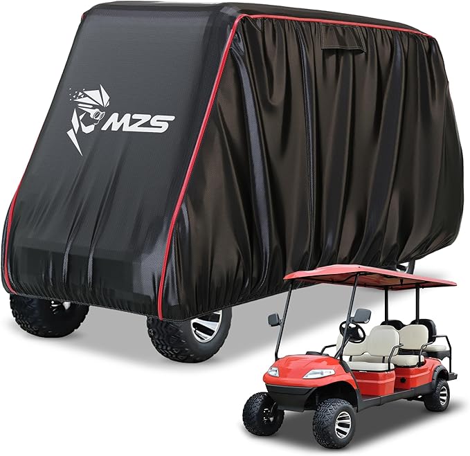 MZS Golf Cart Cover Compatible with 2/4/4+2 Passenger Car, Heavy Duty 600D Waterproof Golf Cart Covers Outdoor Accessories with Zipper Cotton Wind Sun Rain Proof Reflective Vents