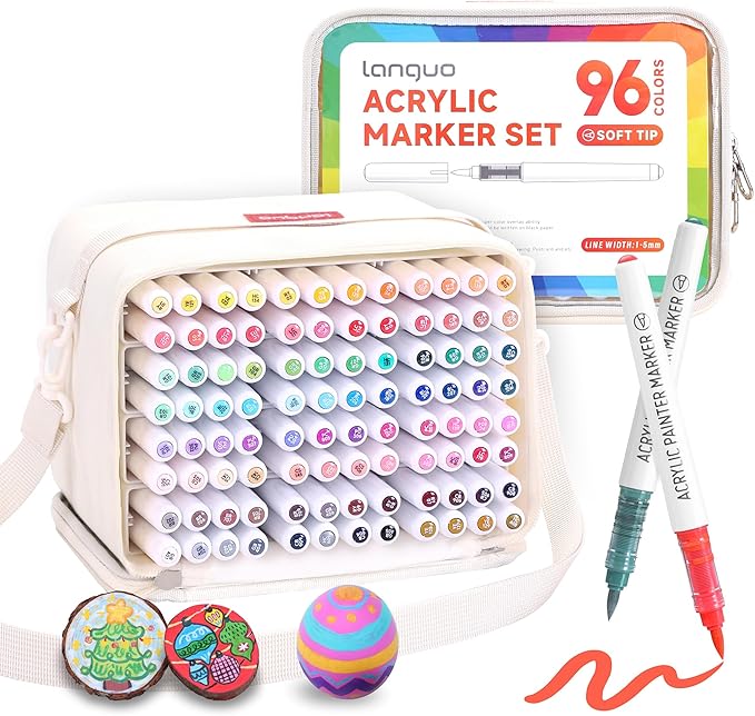 96 Colors Acrylic Paint Markers, Soft Brush Tip Marker Pens Set by languo