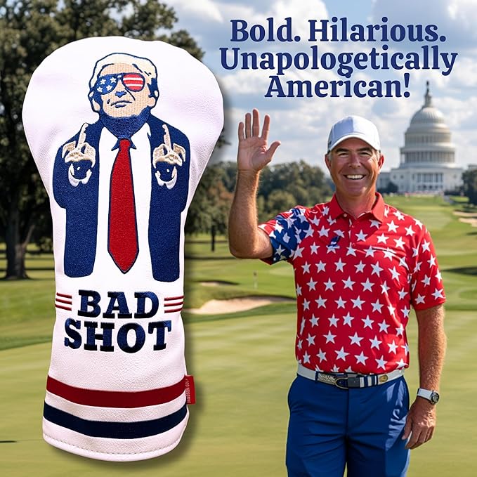 The Original USA Funny Golf Head Covers Trump Bad Shot Driver Fairway Wood Putter Headcover with Madson Golf Cart Magnet for securing Golf Head Cover, Donald Trump Merchandise, Dad Gifts for Birthday