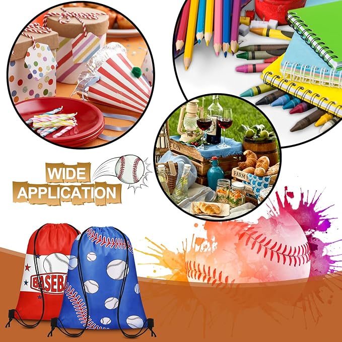 Grneric 18 Pcs Baseball Party Favor Bags Drawstring Bags Bulk Candy Goodie Bag Baseball Themed Presents for Sports Teams