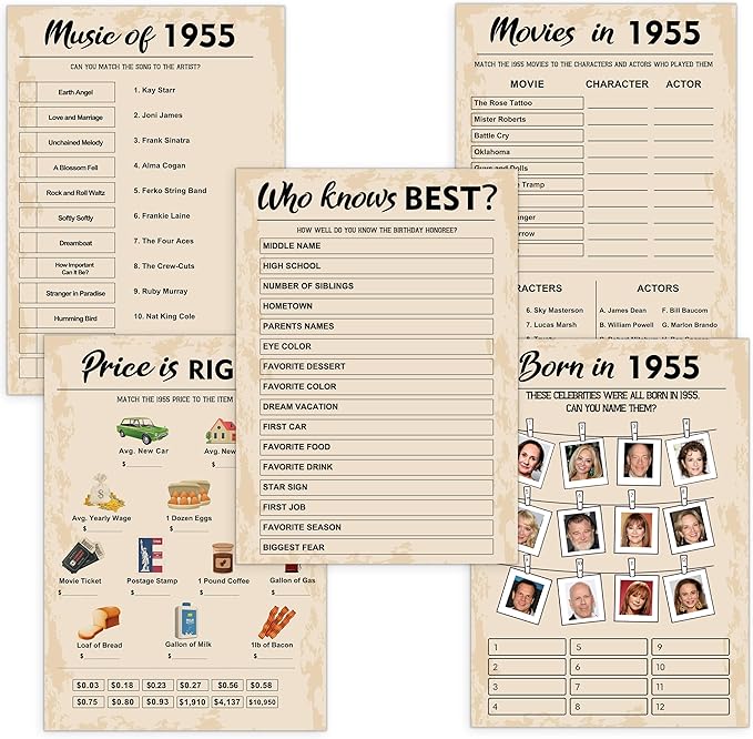 QUPT 70th Birthday Party Games, Born in 1955 Games Bundle, Birthday Party by QUPT