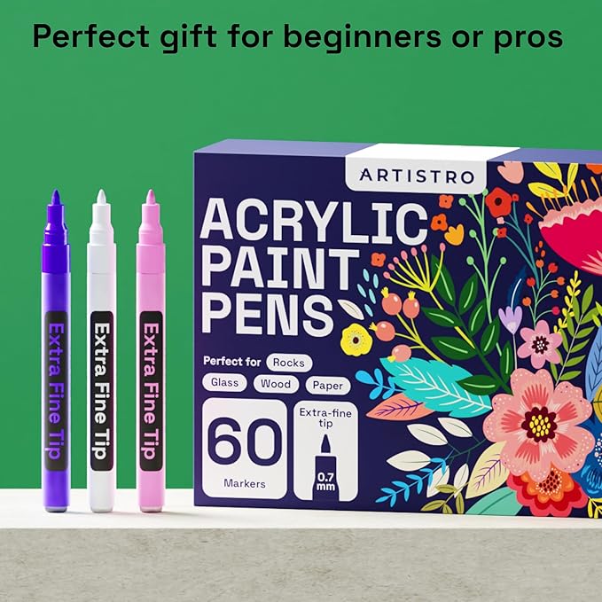 ARTISTRO 60 Acrylic Paint Pens, Art Set Acrylic Paint Markers, Fabric Markers - Image 6