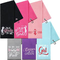 Moukeren 6 Pcs Funny Golf Towel for Women Mom Embroidered Ball Towel Gift Swing Swear 16 x 24 Microfiber Waffle for Golf Bag with Clip Accessories for Grandma Aunt Girlfriend Retirement Present