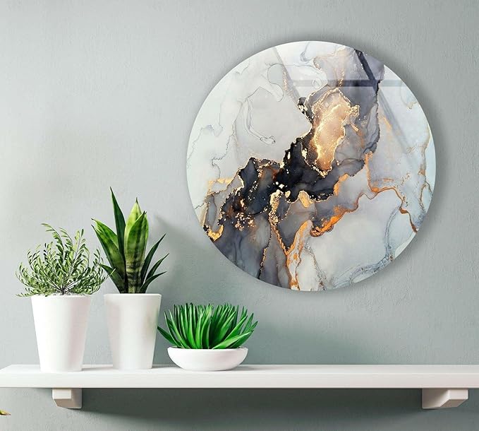 My Photostation.com 20'' Diameter Gold Details Gray Marble Round Glass Wall Art - Image 8