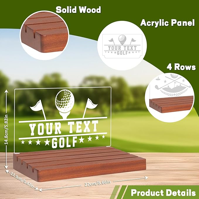 Customized Golf Ball Marker Display, Wooden Acrylic Accessories with Warm White Color Lights USB Powered, Desk Decor, Gift for Golfers