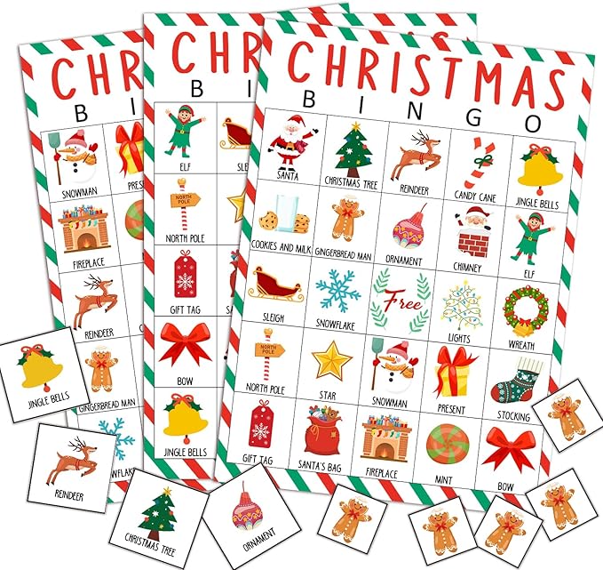 Christmas Bingo Cards, 24 Players Xmas Bingo Cards by ZEDEV