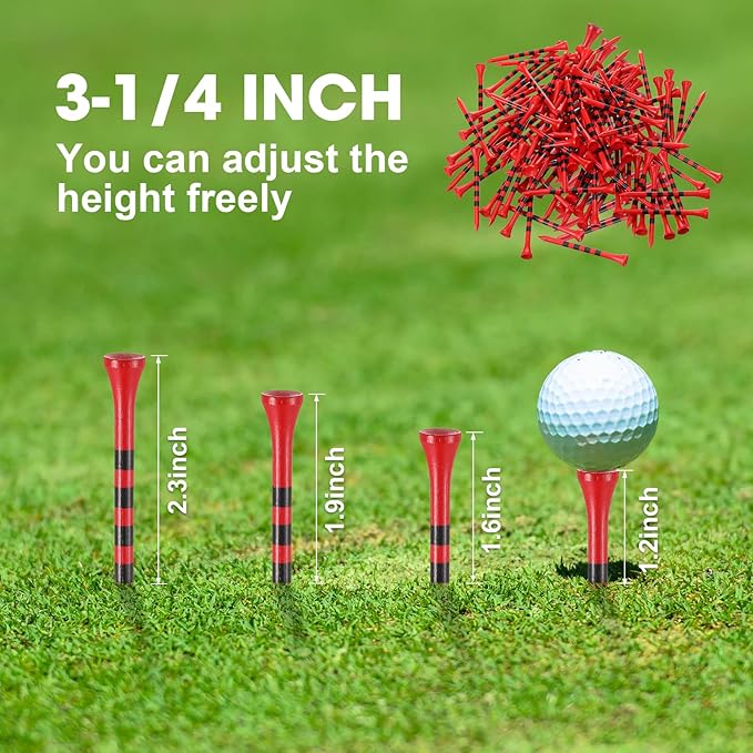 Vinsot 1000 Pcs Golf Tees Bulk 3-1/4 '' Wooden Bamboo Tees Decoration for Men Women Clubs Golf Ball Theme Party Accessories School Supplies(Red Black,Stripe)