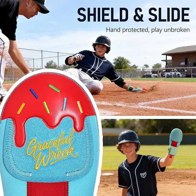Baseball Sliding Mitt - Youth Size - Ice Cream, Bear Drippy Drip Accessory, Ambidextrous Baseball & Softball Sliding Glove Gear for Hand Protection,Breathable and Durable