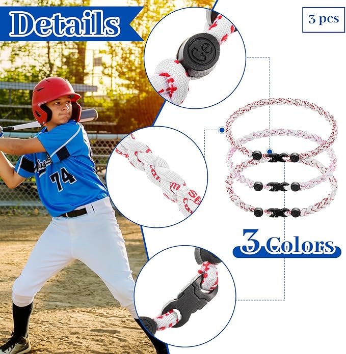 Junkin Baseball Necklaces Three Braided Rope Titanium Necklace for Fans Team Gifts Boys Men Player Softball Sports