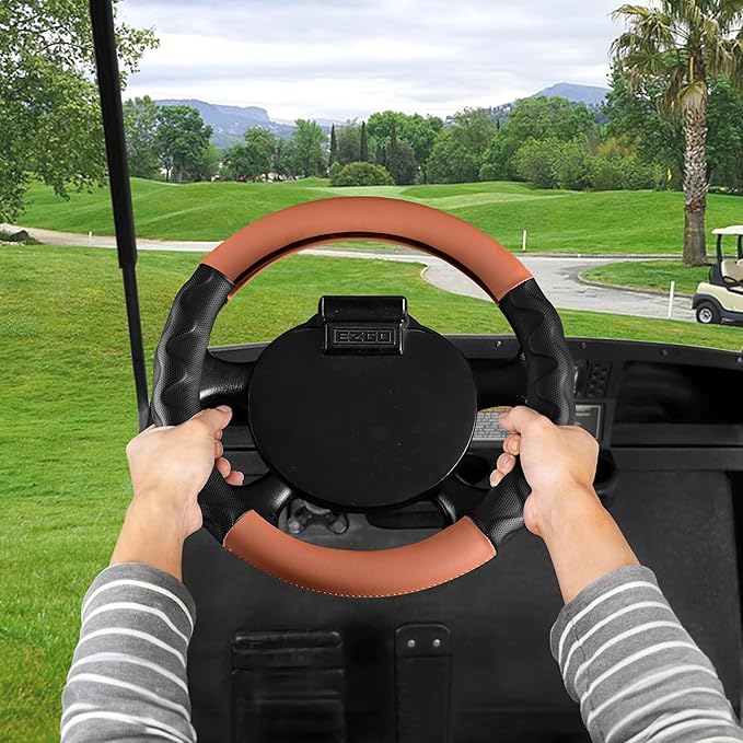 10L0L 13 Inch Golf Cart Steering Wheel Covers for EZGO TXT&RXV, Upgraded Microfiber Anti-Slip Steering Wheel Cover with Pu Leather