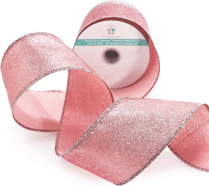 CT CRAFT LLC Glitter Wired Ribbon 2.5" x 10 Yards Rose Gold - Image 3