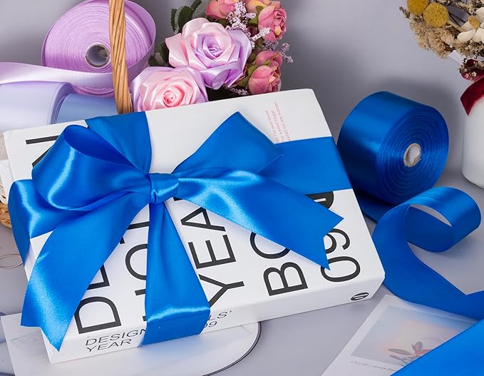 2 Inch Royal Blue Solid Satin Ribbon, 50 Yards Craft Fabric Ribbon - Image 5