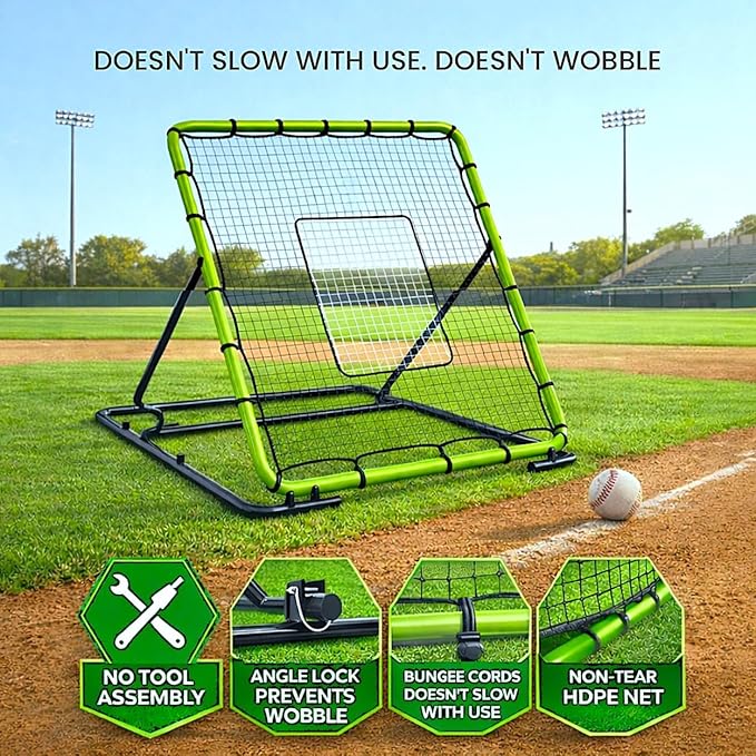 Baseball Rebounder Net 4x4.5 Ft Pitchback Trainer Bounce Back Fielding Net for Baseball and Softball Rebound Solo Practice with 3 Ball Return Angles