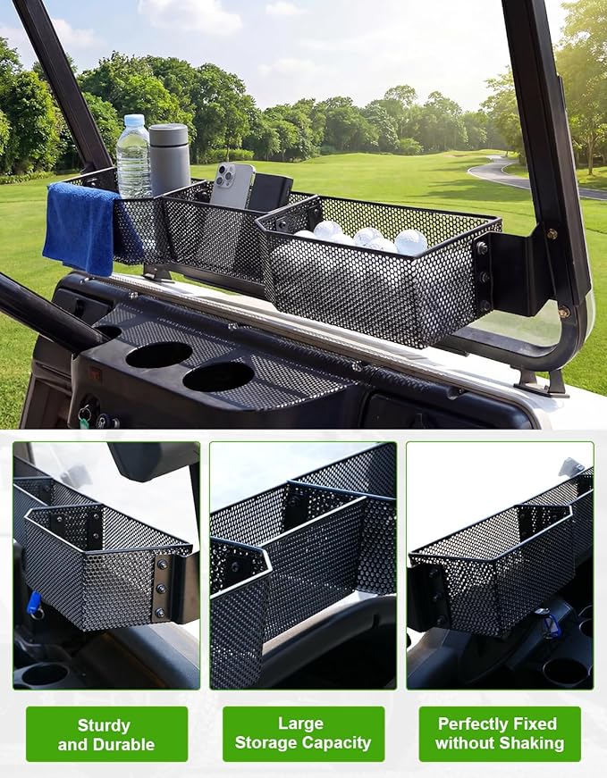 Golf Cart Front Inner Basket for EZGO TXT RVX VALOR Yamaha G29 Drive2 G16-G22 Club Car DS Tempo Modular Mesh Storage Tray Organizer for Extended Space (Club Car DS 2001+)