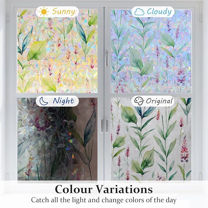 Donox Decorative Window Privacy Film, 3D Floral Stained Glass Window Film - Image 6