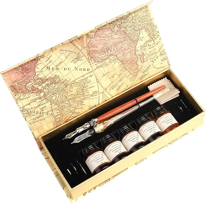 GC QUILL MU-02 Calligraphy Pen Set, Glass Dip Pen and Handcrafted Wooden Dip - Image 4