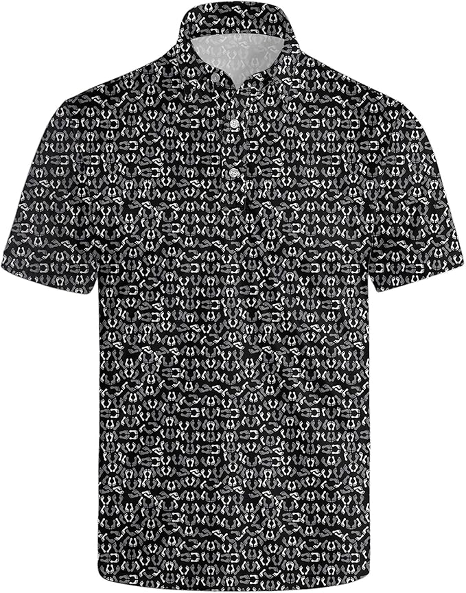 Golf Polo Shirts for Men Funny Print Short Sleeve Golf Shirts Performance Golf Polos