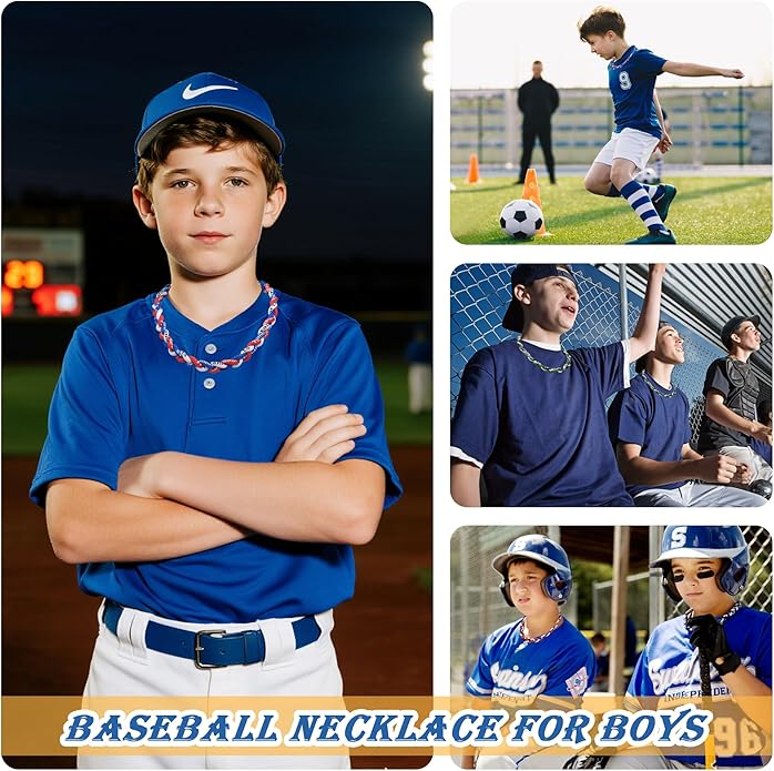 12Pack Baseball Necklaces for Boys, 18inches Braided Rope Tornado Titanium Sports Necklaces, Ideal for Baseball Team Gifts, Party Favors, Baseball Accessories Drip，Multi-Color