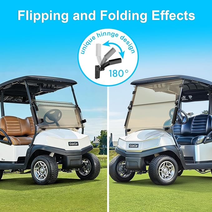 Club Car Precedent Windshield,Golf Cart Windshield for Precedent/Tempo/Onward (2004-Up)– Heavy Duty Hinges, Foldable, Anti-UV & Impact Resistant, 5MM Thick PC Material, 37.6"W X 33.2"H (tinted)